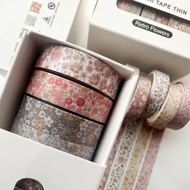 Alt view image 6 of 7 - Vintage Washi Tape Set 8 Rolls Thin Retro Decorative Antique Patterns Masking Tapes for Arts, DIY Crafts, Journals, Planners, Scrapbook, Wrapping (Little Flowers)