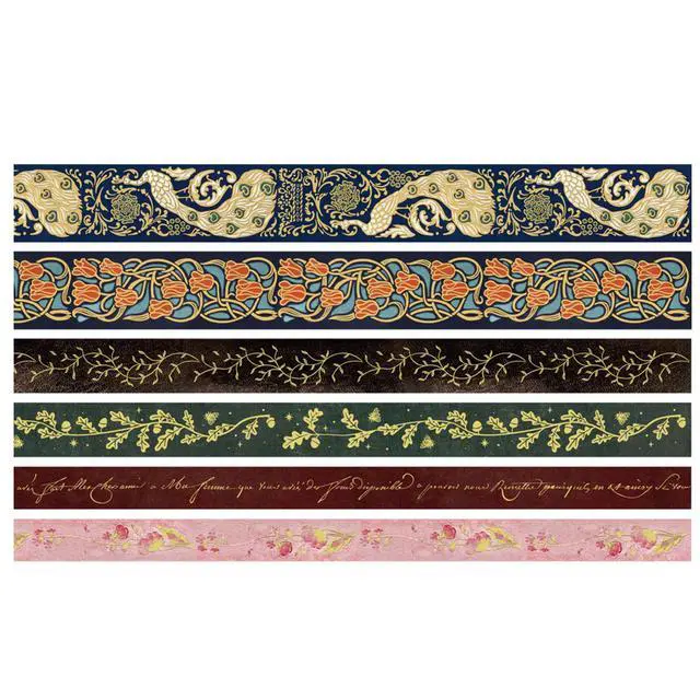Alt view image 5 of 7 - Vintage Washi Tape Set 6 Rolls Wide Retro Decorative Gold Foil Antique Patterns Masking Tapes for Arts, DIY Crafts, Journals, Planners, Scrapbook, Wrapping