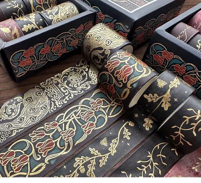 Alt view image 6 of 7 - Vintage Washi Tape Set 6 Rolls Wide Retro Decorative Gold Foil Antique Patterns Masking Tapes for Arts, DIY Crafts, Journals, Planners, Scrapbook, Wrapping