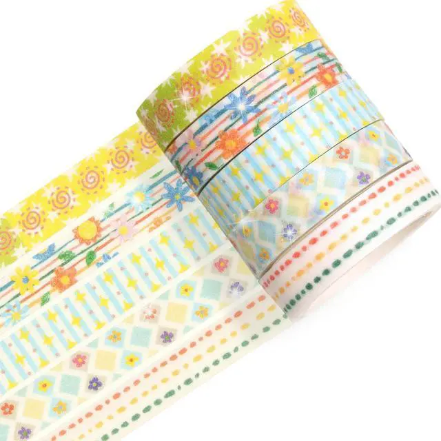 Alt view image 2 of 7 - Cute Pattern Washi Tape Set 5 Rolls Glitter Cover Decorative Wide Kawaii Masking Tapes for Arts, DIY Crafts, Journals, Planners, Scrapbook, Wrapping (8 Retro Pop)