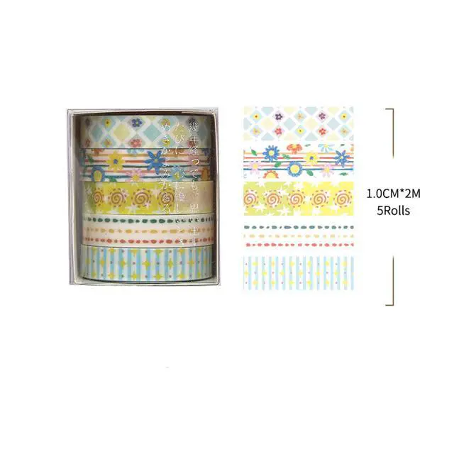 Alt view image 3 of 7 - Cute Pattern Washi Tape Set 5 Rolls Glitter Cover Decorative Wide Kawaii Masking Tapes for Arts, DIY Crafts, Journals, Planners, Scrapbook, Wrapping (8 Retro Pop)