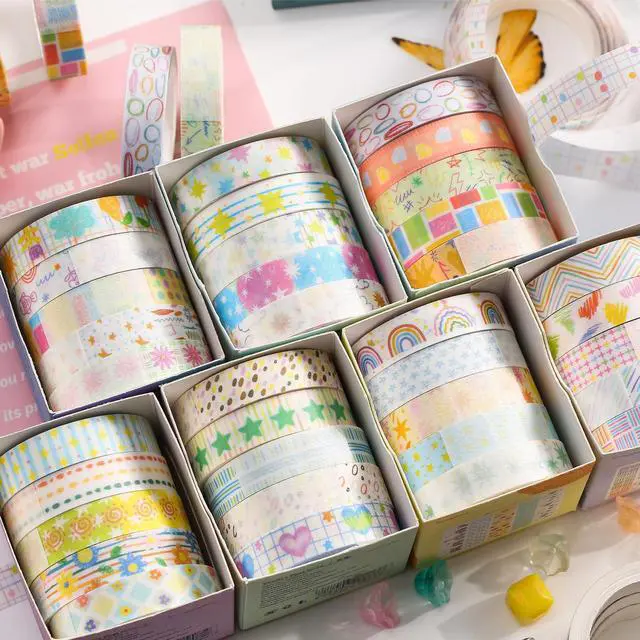 Alt view image 6 of 7 - Cute Pattern Washi Tape Set 5 Rolls Glitter Cover Decorative Wide Kawaii Masking Tapes for Arts, DIY Crafts, Journals, Planners, Scrapbook, Wrapping (8 Retro Pop)