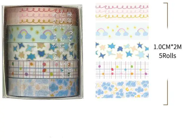 Alt view image 3 of 6 - Cute Pattern Washi Tape Set 5 Rolls Glitter Cover Decorative Wide Kawaii Masking Tapes for Arts, DIY Crafts, Journals, Planners, Scrapbook, Wrapping (5 Soft Rainbow)