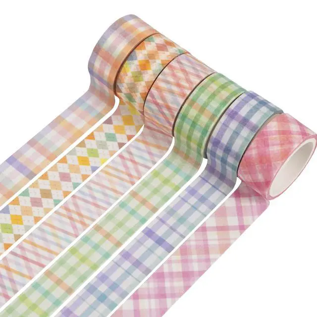 Alt view image 2 of 7 - Basic Grid Washi Tape Set 12 Rolls Plaid Decorative Masking Tapes for Arts, DIY Crafts, Journals, Planners, Scrapbook, Wrapping (Colored)