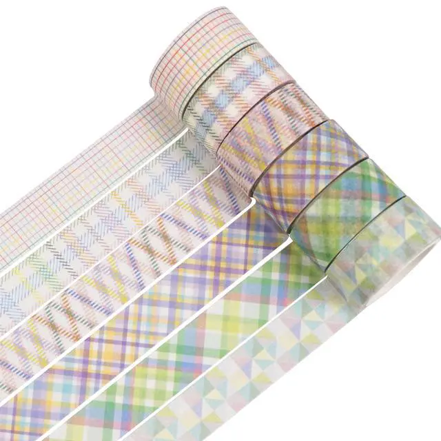 Alt view image 3 of 7 - Basic Grid Washi Tape Set 12 Rolls Plaid Decorative Masking Tapes for Arts, DIY Crafts, Journals, Planners, Scrapbook, Wrapping (Colored)