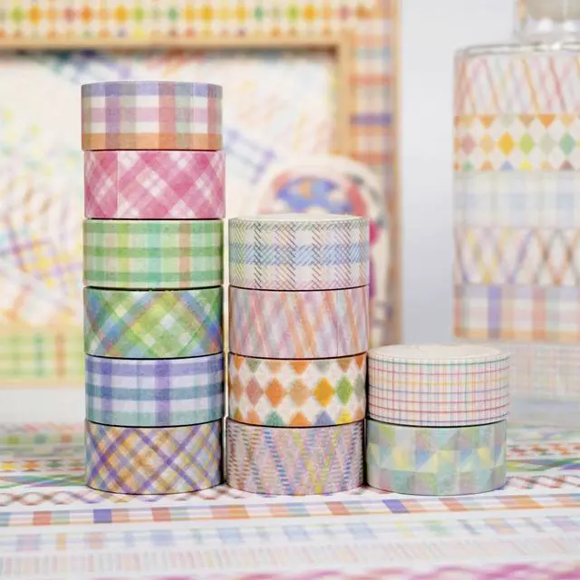 Alt view image 4 of 7 - Basic Grid Washi Tape Set 12 Rolls Plaid Decorative Masking Tapes for Arts, DIY Crafts, Journals, Planners, Scrapbook, Wrapping (Colored)