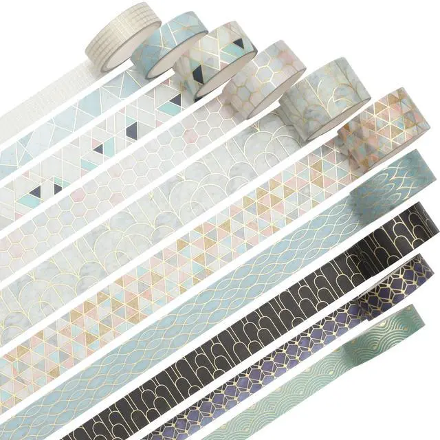 Alt view image 2 of 7 - Creative Washi Tape Set 10 Rolls Gold Foil Print Decorative Masking Tapes for Arts, DIY Crafts, Journals, Planners, Scrapbook, Wrapping (Geometric Order)