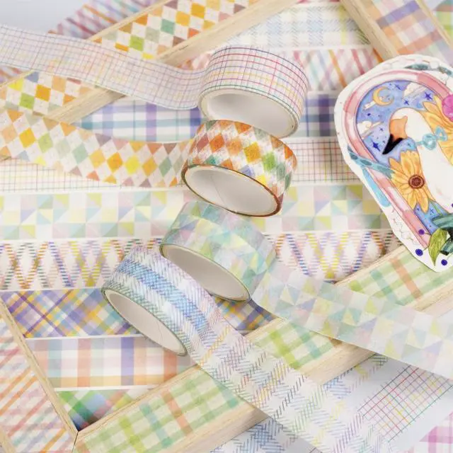 Alt view image 5 of 7 - Basic Grid Washi Tape Set 12 Rolls Plaid Decorative Masking Tapes for Arts, DIY Crafts, Journals, Planners, Scrapbook, Wrapping (Colored)