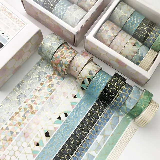 Alt view image 5 of 7 - Creative Washi Tape Set 10 Rolls Gold Foil Print Decorative Masking Tapes for Arts, DIY Crafts, Journals, Planners, Scrapbook, Wrapping (Geometric Order)