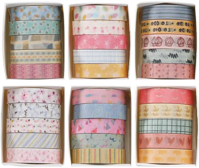 Main image of Basic Washi Tape Set 30 Rolls Cute Patterns Decorative Skinny Slim Masking Tapes for Arts, DIY Crafts, Journals, Planners, Scrapbook, Wrapping (Kawaii One)