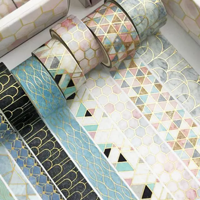 Alt view image 6 of 7 - Creative Washi Tape Set 10 Rolls Gold Foil Print Decorative Masking Tapes for Arts, DIY Crafts, Journals, Planners, Scrapbook, Wrapping (Geometric Order)
