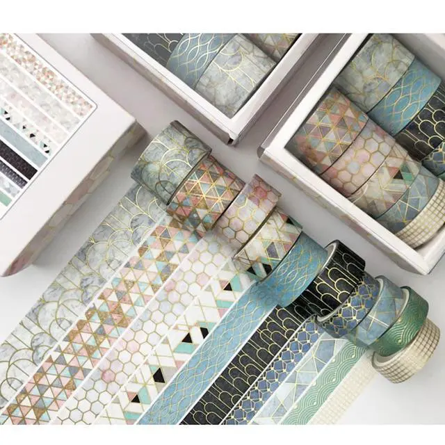 Alt view image 7 of 7 - Creative Washi Tape Set 10 Rolls Gold Foil Print Decorative Masking Tapes for Arts, DIY Crafts, Journals, Planners, Scrapbook, Wrapping (Geometric Order)
