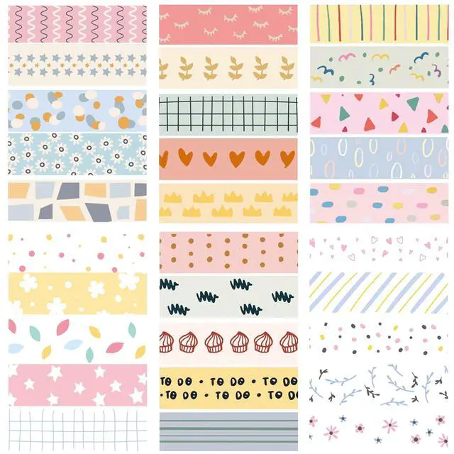 Alt view image 4 of 7 - Basic Washi Tape Set 30 Rolls Cute Patterns Decorative Skinny Slim Masking Tapes for Arts, DIY Crafts, Journals, Planners, Scrapbook, Wrapping (Kawaii One)