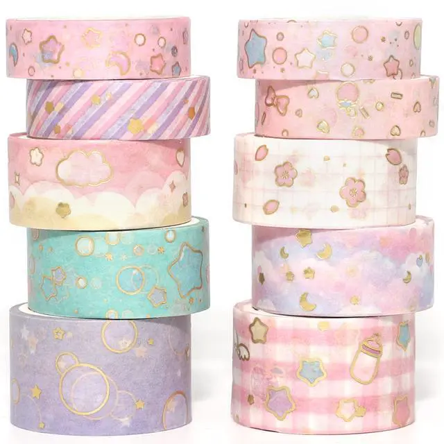 Main image of Creative Washi Tape Set 10 Rolls Gold Foil Print Decorative Masking Tapes for Arts, DIY Crafts, Journals, Planners, Scrapbook, Wrapping (Cute Sweety)