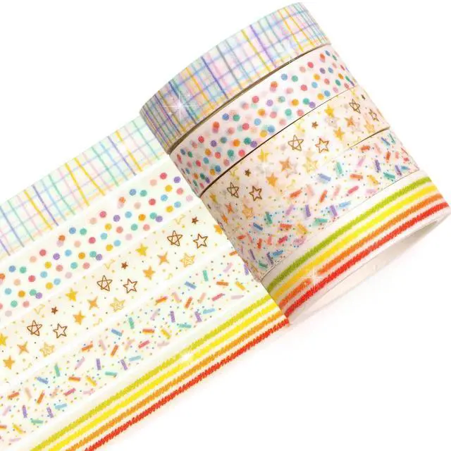 Alt view image 2 of 7 - Cute Pattern Washi Tape Set 5 Rolls Glitter Cover Decorative Wide Kawaii Masking Tapes for Arts, DIY Crafts, Journals, Planners, Scrapbook, Wrapping (9 Dots & Stars)