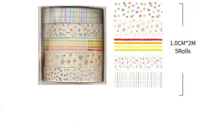 Alt view image 3 of 7 - Cute Pattern Washi Tape Set 5 Rolls Glitter Cover Decorative Wide Kawaii Masking Tapes for Arts, DIY Crafts, Journals, Planners, Scrapbook, Wrapping (9 Dots & Stars)