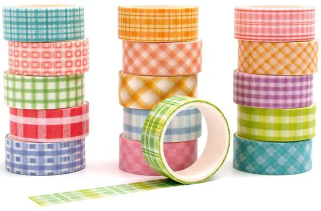 Main image of Colorful Plaid Washi Tape Set 16 Rolls Basic Grid Decorative Masking Tapes for Arts, DIY Crafts, Journals, Planners, Scrapbook, Wrapping (Pastel Basics)