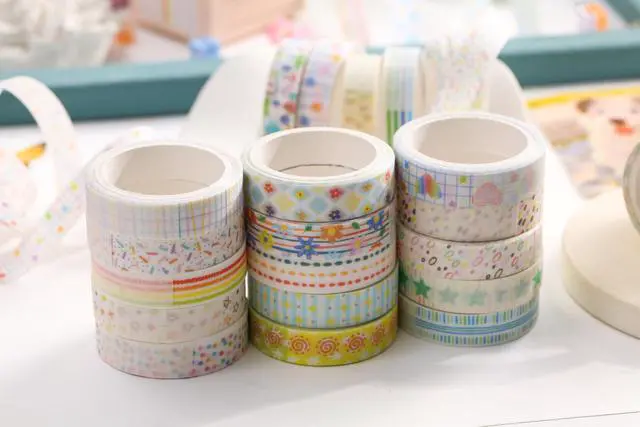 Alt view image 4 of 7 - Cute Pattern Washi Tape Set 5 Rolls Glitter Cover Decorative Wide Kawaii Masking Tapes for Arts, DIY Crafts, Journals, Planners, Scrapbook, Wrapping (9 Dots & Stars)