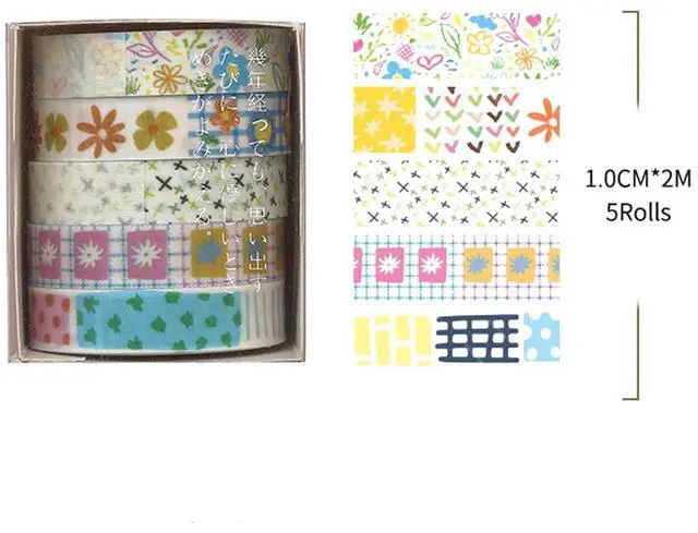 Alt view image 3 of 7 - Cute Pattern Washi Tape Set 5 Rolls Glitter Cover Decorative Wide Kawaii Masking Tapes for Arts, DIY Crafts, Journals, Planners, Scrapbook, Wrapping (7 Floral Garden)