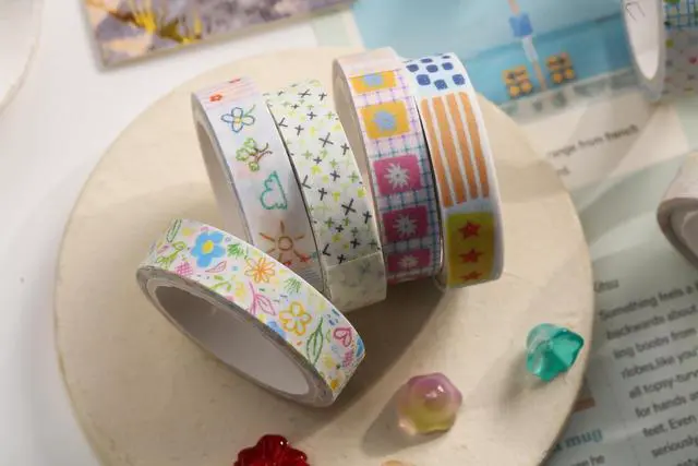 Alt view image 4 of 7 - Cute Pattern Washi Tape Set 5 Rolls Glitter Cover Decorative Wide Kawaii Masking Tapes for Arts, DIY Crafts, Journals, Planners, Scrapbook, Wrapping (7 Floral Garden)