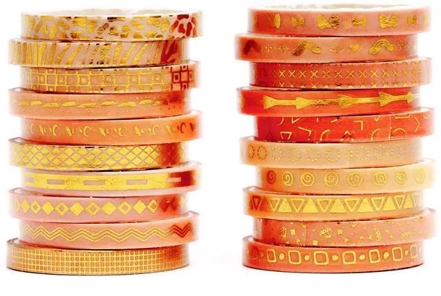 Main image of Skinny Gold Washi Tape Set Basic Foil Print Decorative Masking Tapes for Arts, DIY Crafts, Journals, Planners, Scrapbook, Wrapping (Orange of Sunset)