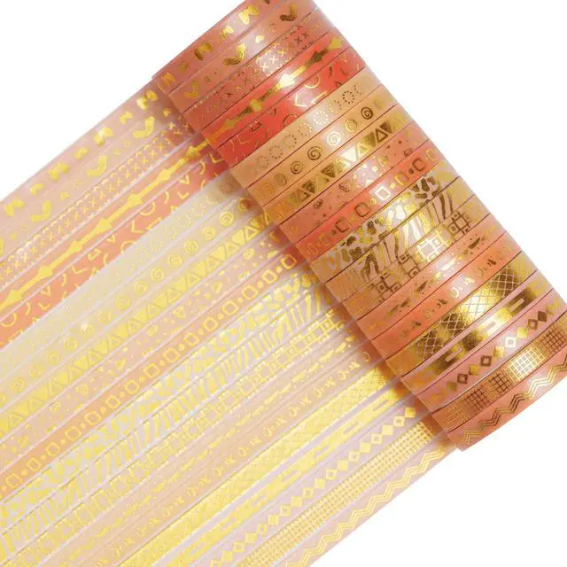 Alt view image 2 of 7 - Skinny Gold Washi Tape Set Basic Foil Print Decorative Masking Tapes for Arts, DIY Crafts, Journals, Planners, Scrapbook, Wrapping (Orange of Sunset)