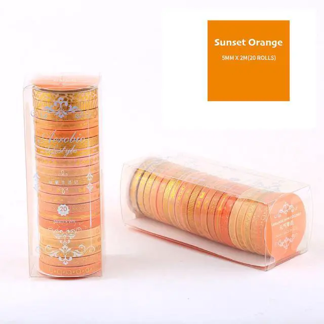 Alt view image 3 of 7 - Skinny Gold Washi Tape Set Basic Foil Print Decorative Masking Tapes for Arts, DIY Crafts, Journals, Planners, Scrapbook, Wrapping (Orange of Sunset)