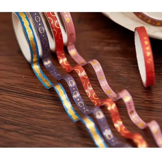 Alt view image 7 of 7 - Skinny Gold Washi Tape Set Basic Foil Print Decorative Masking Tapes for Arts, DIY Crafts, Journals, Planners, Scrapbook, Wrapping (Orange of Sunset)