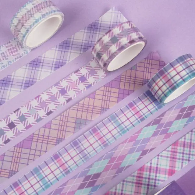 Alt view image 3 of 7 - YUBX Basic Grid Washi Tape Set 12 Rolls Purple Plaid Masking Decorative Tapes