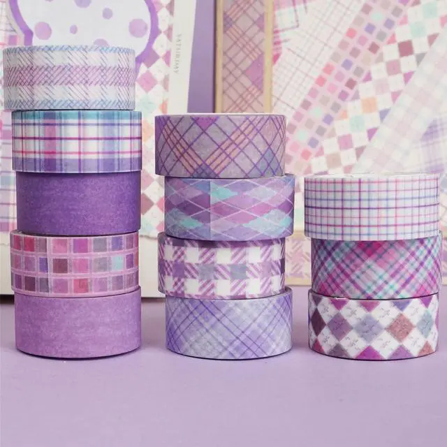 Alt view image 5 of 7 - YUBX Basic Grid Washi Tape Set 12 Rolls Purple Plaid Masking Decorative Tapes