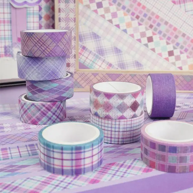 Alt view image 6 of 7 - YUBX Basic Grid Washi Tape Set 12 Rolls Purple Plaid Masking Decorative Tapes