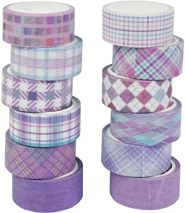 Main image of YUBX Basic Grid Washi Tape Set 12 Rolls Purple Plaid Masking Decorative Tapes