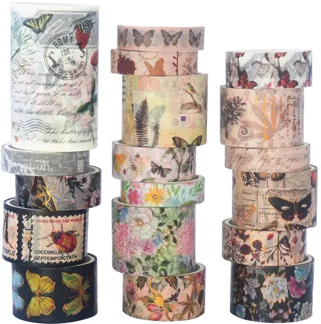 Main image of YUBX Butterfly Washi Tape Set 18 Vintage Gold Foil Masking Decorative Tapes
