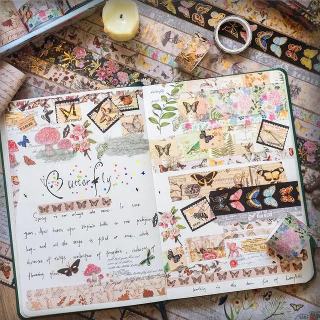 Alt view image 6 of 7 - YUBX Butterfly Washi Tape Set 18 Vintage Gold Foil Masking Decorative Tapes