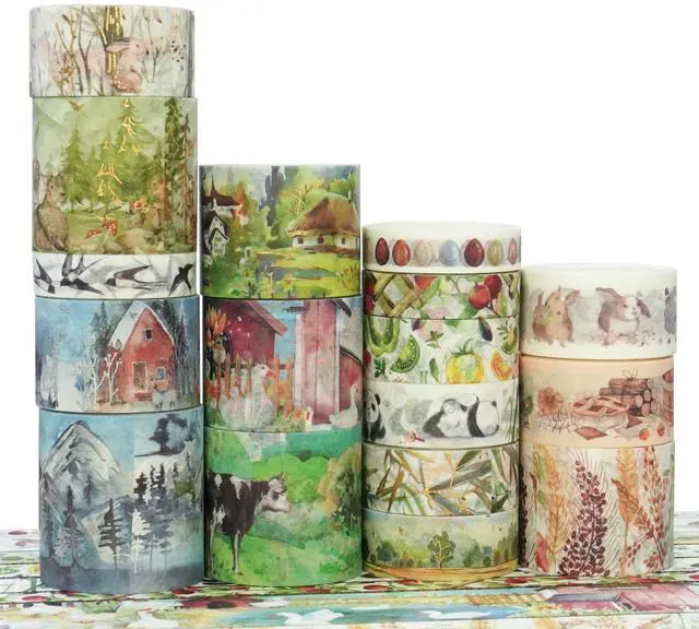Main image of YUBX Mountain Village Washi Tape Set 17 Gold Foil Masking Decorative Tapes