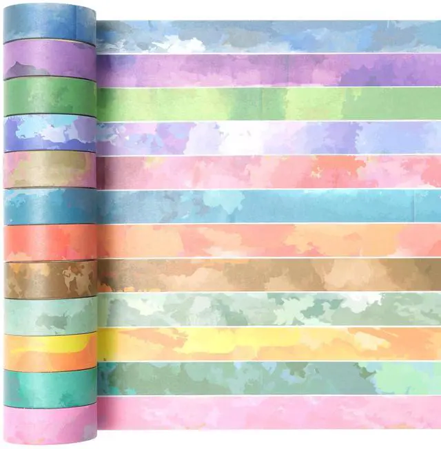 Main image of YUBX Watercolor Washi Tape Set 12 Pastel Colors Masking Decorative Tapes