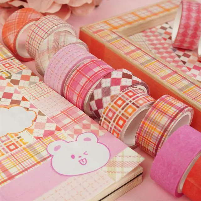 Alt view image 6 of 7 - YUBX Basic Grid Washi Tape Set 12 Rolls Pink Plaid Masking Decorative Tapes
