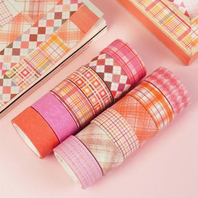 Alt view image 5 of 7 - YUBX Basic Grid Washi Tape Set 12 Rolls Pink Plaid Masking Decorative Tapes