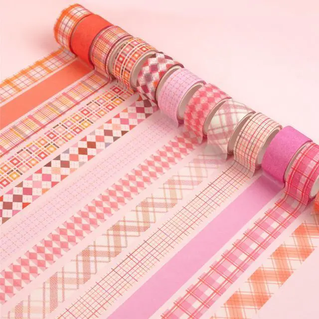 Alt view image 3 of 7 - YUBX Basic Grid Washi Tape Set 12 Rolls Pink Plaid Masking Decorative Tapes