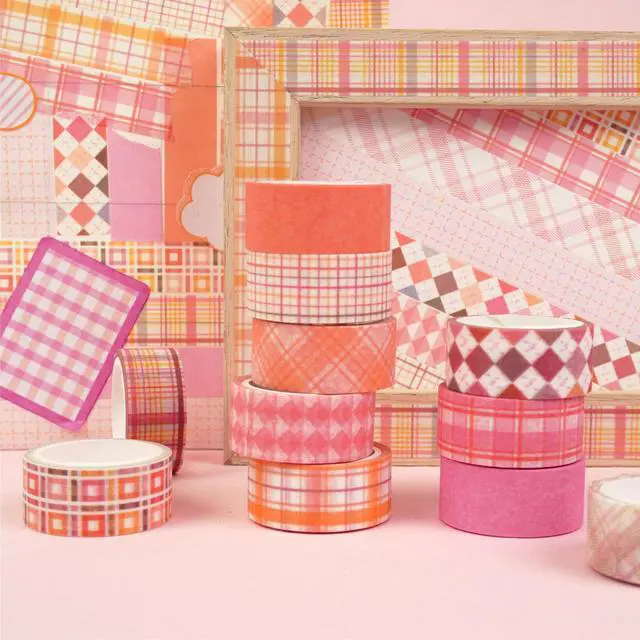 Alt view image 7 of 7 - YUBX Basic Grid Washi Tape Set 12 Rolls Pink Plaid Masking Decorative Tapes