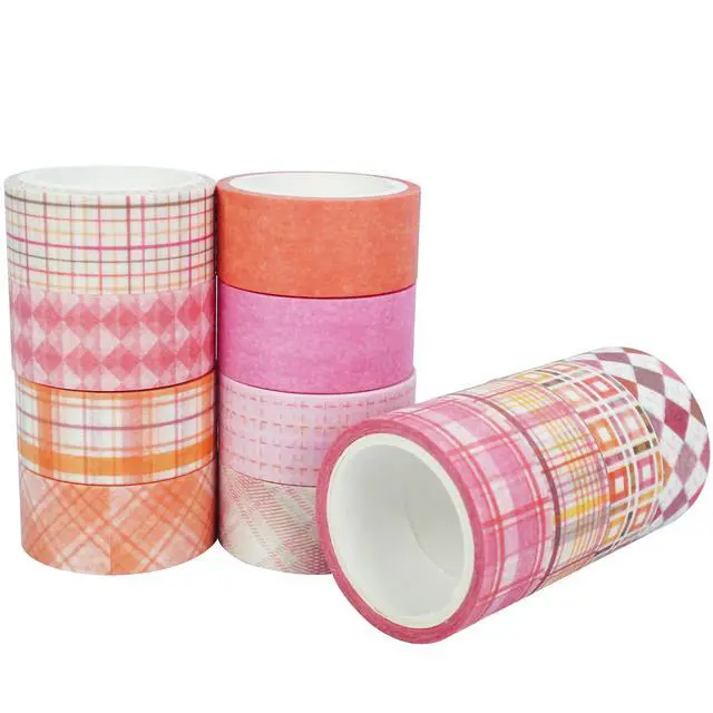 Alt view image 2 of 7 - YUBX Basic Grid Washi Tape Set 12 Rolls Pink Plaid Masking Decorative Tapes