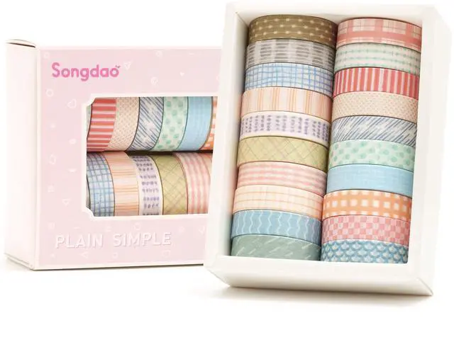 Main image of 20 Rolls Basic Washi Tape Set Japanese Arts Adhesive Tapes Simple Patterns Decorative Masking Tape Sets for Craft, Kids, Scrapbook, DIY, Gift Wrapping (Style One)