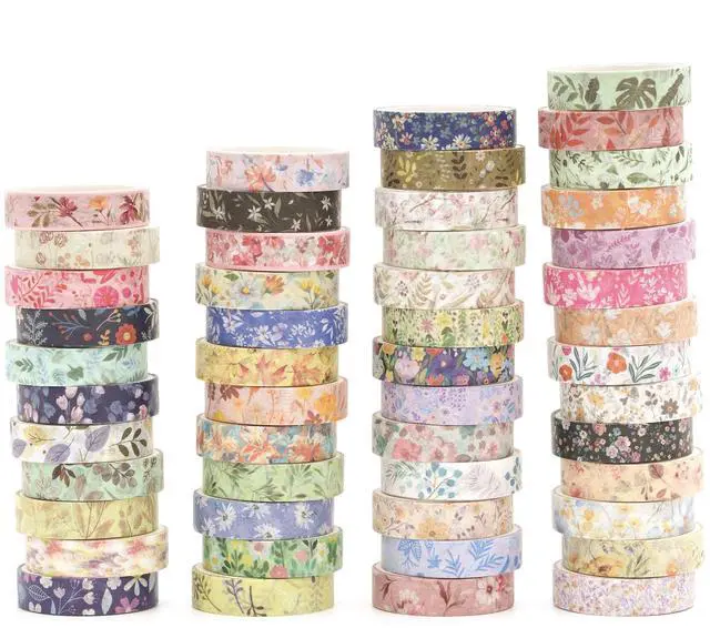 Main image of Flowers Washi Tape Pack 50 Rolls Floral Printed Masking Tape Plants Decorative for Arts, DIY Crafts, Journal Supplies, Planners, Scrapbook, Card/Gift Wrapping