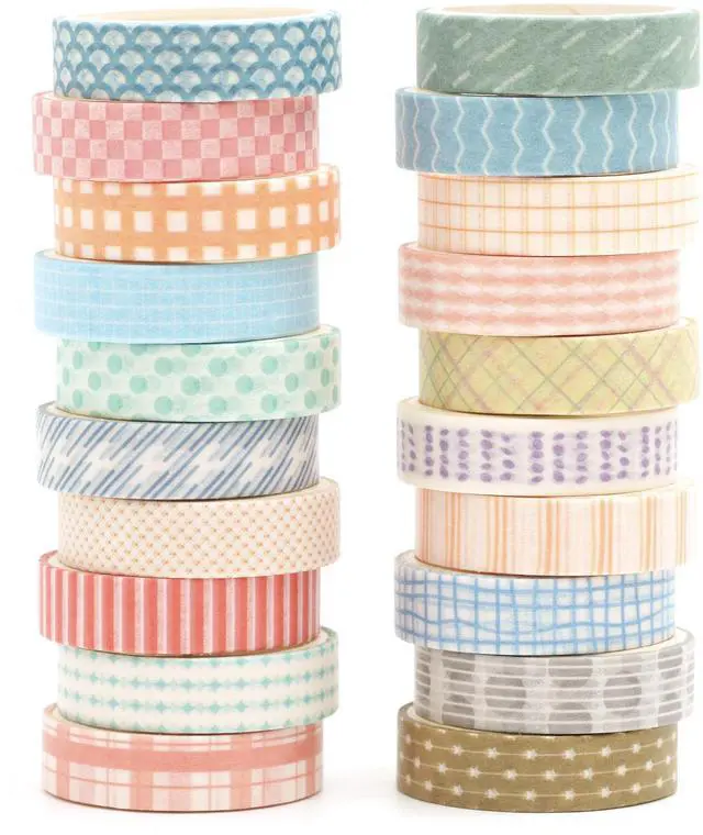 Alt view image 2 of 7 - 20 Rolls Basic Washi Tape Set Japanese Arts Adhesive Tapes Simple Patterns Decorative Masking Tape Sets for Craft, Kids, Scrapbook, DIY, Gift Wrapping (Style One)