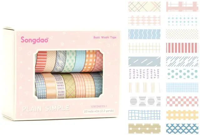 Alt view image 3 of 7 - 20 Rolls Basic Washi Tape Set Japanese Arts Adhesive Tapes Simple Patterns Decorative Masking Tape Sets for Craft, Kids, Scrapbook, DIY, Gift Wrapping (Style One)