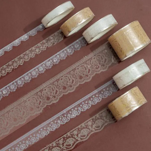Alt view image 2 of 7 - 6 Rolls Lace Patterns PET Tapes Floral Arts Decorative Tape Set Adhesive Transparent Masking Tapes for DIY Craft, Kids, Scrapbook, DIY, Gift Wrapping, Journal (Tranquil Dew)