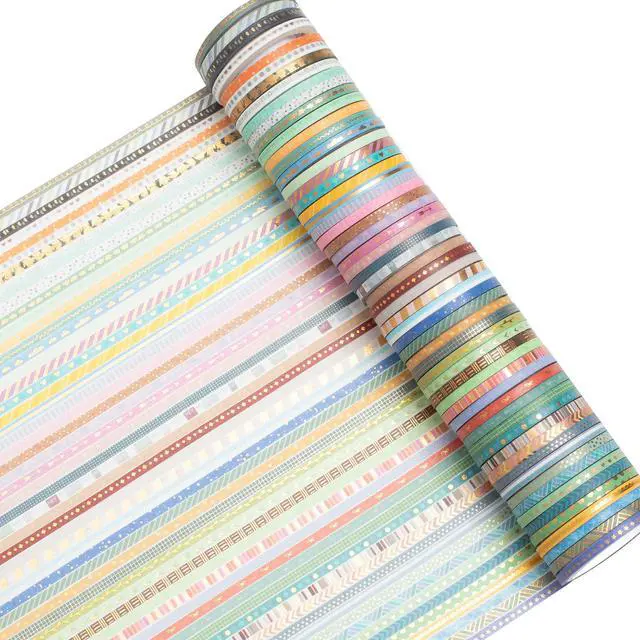 Alt view image 2 of 7 - 60 Rolls Skinny Washi Tape Set Gold Foil Masking Thin Basic Patterns Decorative Tapes for Arts, DIY Crafts, Journals, Planners, Scrapbook, Wrapping
