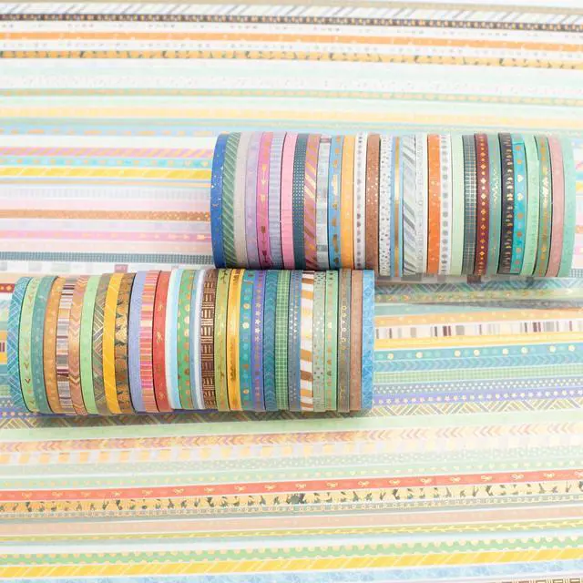 Alt view image 3 of 7 - 60 Rolls Skinny Washi Tape Set Gold Foil Masking Thin Basic Patterns Decorative Tapes for Arts, DIY Crafts, Journals, Planners, Scrapbook, Wrapping