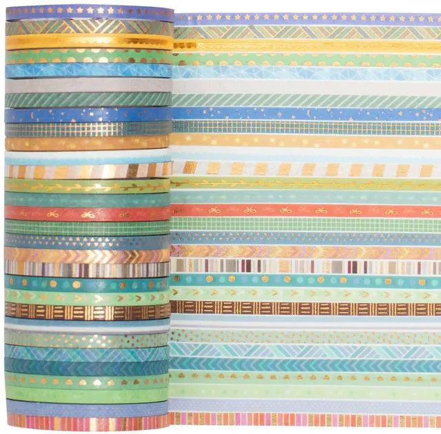 Alt view image 4 of 7 - 60 Rolls Skinny Washi Tape Set Gold Foil Masking Thin Basic Patterns Decorative Tapes for Arts, DIY Crafts, Journals, Planners, Scrapbook, Wrapping