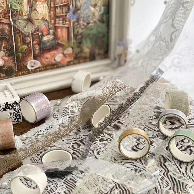 Alt view image 5 of 7 - 6 Rolls Lace Patterns PET Tapes Floral Arts Decorative Tape Set Adhesive Transparent Masking Tapes for DIY Craft, Kids, Scrapbook, DIY, Gift Wrapping, Journal (Tranquil Dew)